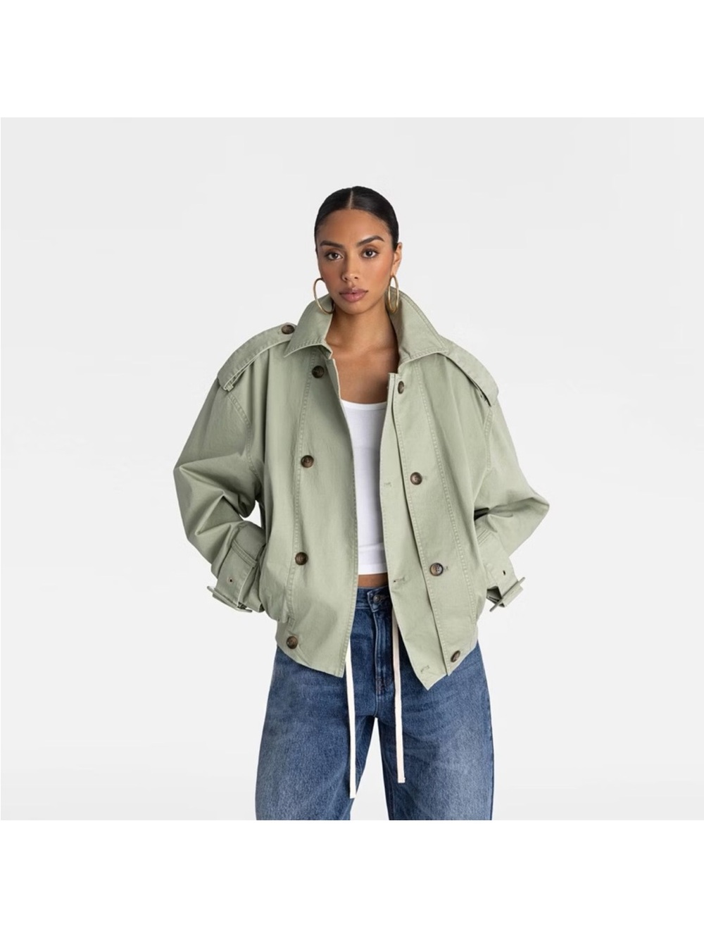 KBB by KAHLANA Women's XL The Cropped Trench Coat Green NWT Womens